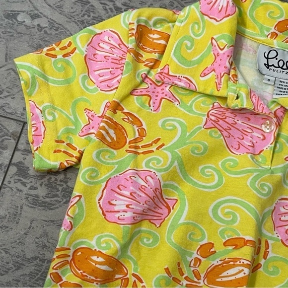 Lilly Pulitzer | Vintage Print: Sunrise Sandbar Crab Polo Shirt | Girls Small - Picture 3 of 6